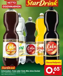 Netto Marken-Discount StarDrink Limonaden, Cola oder Cola Mix ohne Zucker Angebot