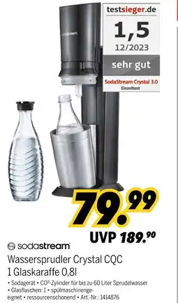 MEDIMAX Sodastream wassersprudler crystal cqc 1 glaskaraffe 0,8l Angebot