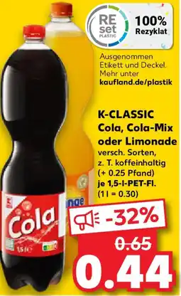 Kaufland K-CLASSIC Cola, Cola-Mix oder Limonade Angebot