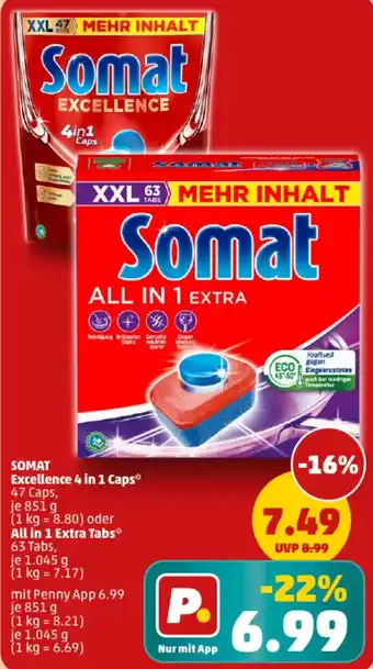 PENNY SOMAT Excellence 4 in 1 Caps oder All in 1 Extra Tabs Angebot