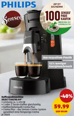 PENNY PHILIPS Senseo Kaffeepadmaschine SELECT CSA230/69 Angebot