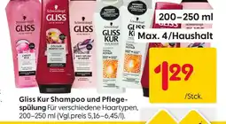 Rusta Schwarzkopf gliss kur shampoo oder pflegespülung Angebot