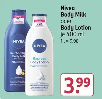 Rossmann Nivea body milk oder body lotion Angebot