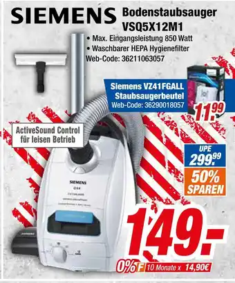 Expert Siemens bodenstaubsauger vsq5x12m1 Angebot