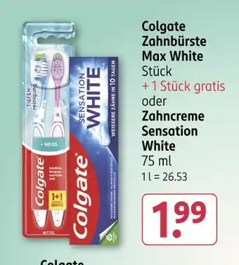 Rossmann Colgate zahnbürste max white oder zahncreme sensation white Angebot