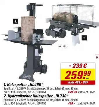 toom Baumarkt Scheppach holzspalter hl460 oder hydraulischer holzspalter hl730 Angebot