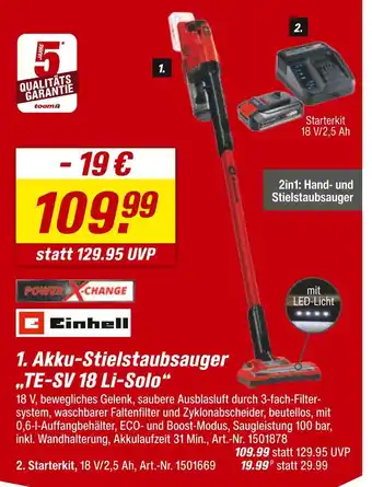 toom Baumarkt Einhell akku-stielstaubsauger te-sv 18 li-solo Angebot