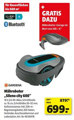 Hagebau Gardena mähroboter sileno city 600 Angebot