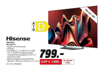 MediaMarkt Hisense 65u7nq 4k led tv Angebot