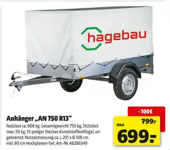 Hagebau Hagebau anhänger an 750 r13 Angebot