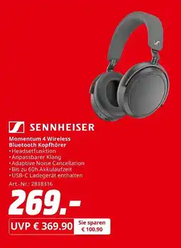 MediaMarkt Sennheiser momentum 4 wireless bluetooth kopfhörer Angebot