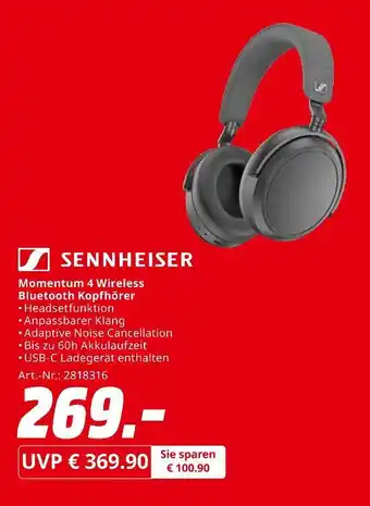 MediaMarkt Sennheiser momentum 4 wireless bluetooth kopfhörer Angebot