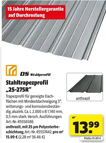 Hagebau Ds stålprofil stahltrapezprofil „25-275r“ Angebot