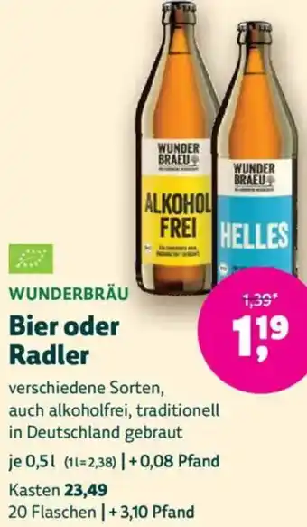 Biomarkt WUNDERBRÄU Bier oder Radler Angebot