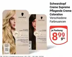 Globus Schwarzkopf Creme Supreme Pflegende Creme Coloration Angebot