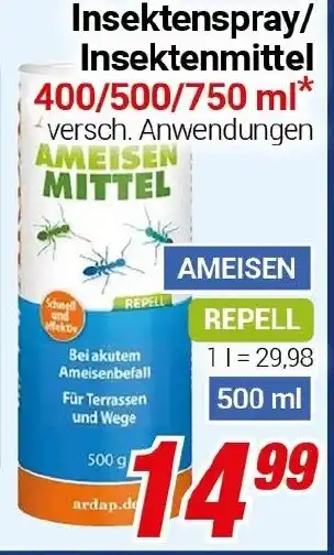 CENTERSHOP Insektenspray/ Insektenmittel 400/500/750 ml* versch. Anwendungen AMEISEN MITTEL Angebot