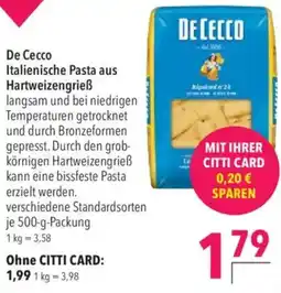 CITTI Markt De Cecco Italienische Pasta aus Hartweizengrieẞ Angebot