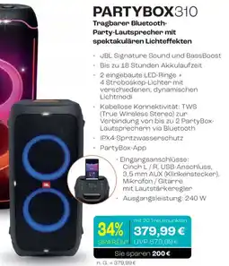 CITTI Markt JBL Tragbarer Bluetooth- Party-Lautsprecher mit spektakulären Lichteffekten PARTYBOX310 Angebot