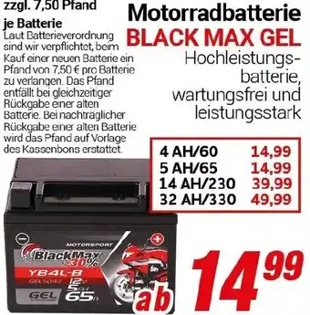 CENTERSHOP Motorradbatterie BLACK MAX GEL Angebot