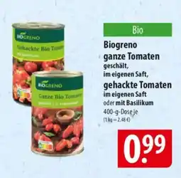 Famila Nord Ost Biogreno ganze Tomaten gehackte Tomaten im eigenen Saft oder mit Basilikum Angebot