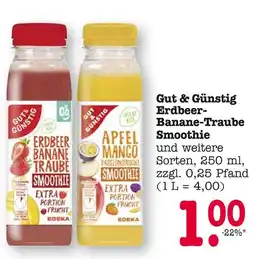 E-Center Gut & günstig erdbeer-banane-traube smoothie oder apfel-mango-passionsfrucht smoothie Angebot