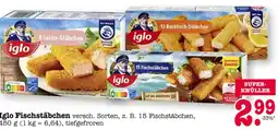 E-Center Iglo 8 lachs-stäbchen oder 13 backfisch-stäbchen oder 15 fischstäbchen Angebot