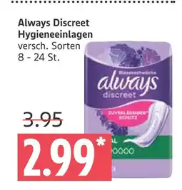 Marktkauf Always discreet hygieneeinlagen Angebot