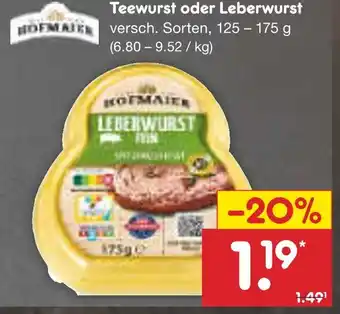 Netto Marken-Discount Hofmaier teewurst oder leberwurst Angebot