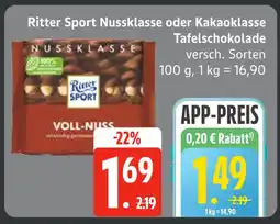 Edeka Ritter sport nussklasse oder kakaoklasse tafelschokolade Angebot