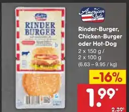 Netto Marken-Discount American style rinder-burger, chicken-burger oder hot-dog Angebot