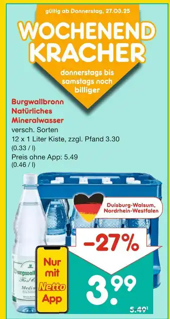 Netto Marken-Discount Burgwallbronn natürliches mineralwasser Angebot