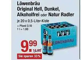 V Markt Löwebräu Original Hell, Dunkel, Alkoholfrei Oder Natur Radler 20x0,5L Angebot