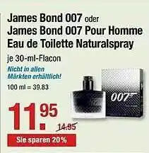 V Markt James Bond 007 Oder James Bond 007 Pour Homme Eau De Toilette Naturalspray Angebot