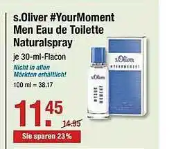 V Markt S. Oliver #yourmoment Men Eau De Toilette Naturalspray 30ml Angebot