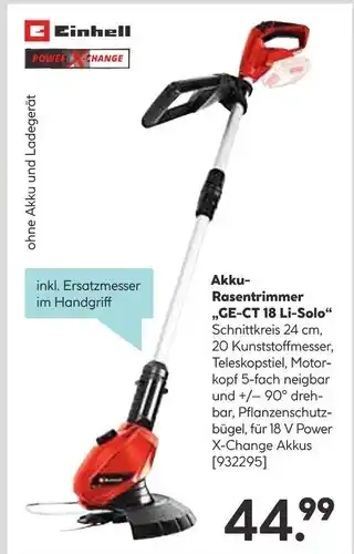 Hellweg Einhell akku-rasentrimmer „ge-ct 18 li-solo“ Angebot