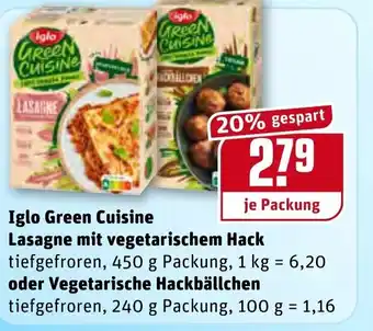 REWE Iglo Green Cuisine Lasagne mit Vegetarische Hack 450g oder Vegetarische Hackbällchen 240g Angebot