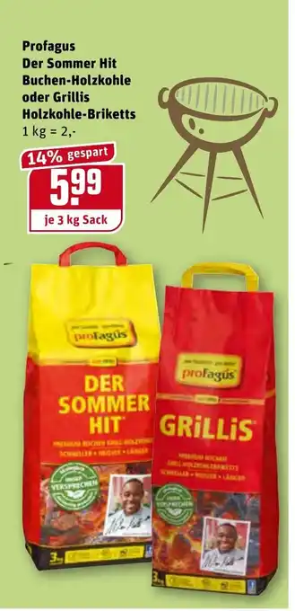 REWE Profagus Der Sommer Hit Buchen Holzkohle oder Grillis Holzkohle Briketts 3kg Angebot