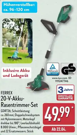 Aldi Nord FERREX 20-V-Akku Rasentrimmer-Set Angebot