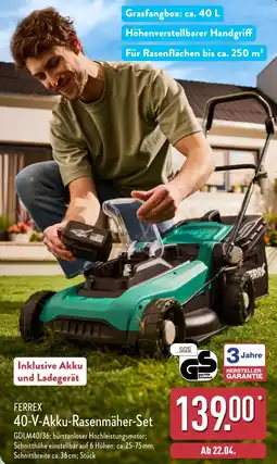 Aldi Nord FERREX 40-V-Akku-Rasenmäher-Set Angebot