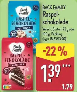 Aldi Nord BACK FAMILY Raspelschokolade Angebot