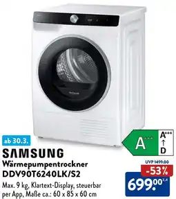 Aldi Nord SAMSUNG Wärmepumpentrockner DDV90T6240LK/S2 Angebot