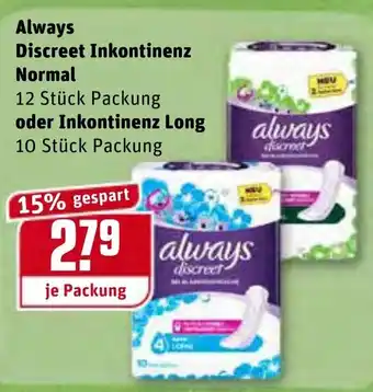 REWE Always Discreet Inkontinenz Normal oder Inkontinenz Long Angebot