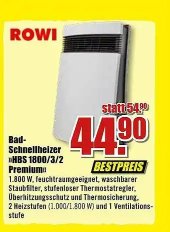 B1 Discount Baumarkt Bad-schnellheizer »hbs 1800 3 2 Premium« Rowi Angebot