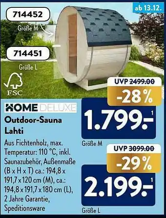 Aldi Süd Homedeluxe Outdoor-sauna Lahti Angebot
