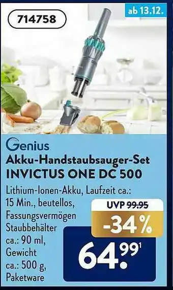 Aldi Süd Genius Akku-handstaubsauger-set Invictus One Dc 500 Angebot