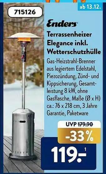 Aldi Süd Enders Terrasenheizer Elegance Inkl. Wetterschutzhülle Angebot