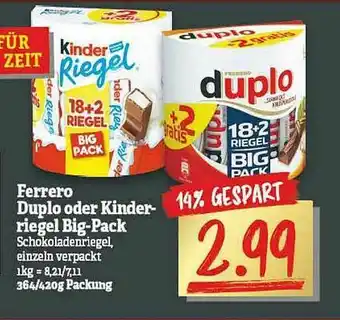 NP Discount Ferrero Duplo Oder Kinder- Riegel Big-pack Angebot