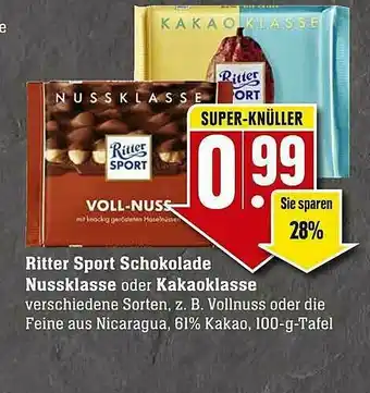 Scheck-in-Center Ritter Sport Schokolade Nussklasse Oder Kakaoklasse Angebot