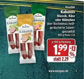 Wasgau Houdek Kabanos Klassik, Käse Oder Hähnchen Angebot