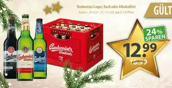 Getränkeland Budweiser Lager/Dark oder Alkoholfrei 20x0,5L Angebot